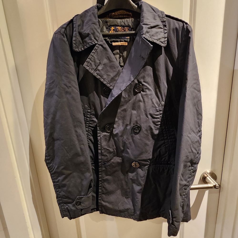 JCrew Navy Waxed Insulated Double Breasted Peacoat Size Medium - Picture 2 of 5